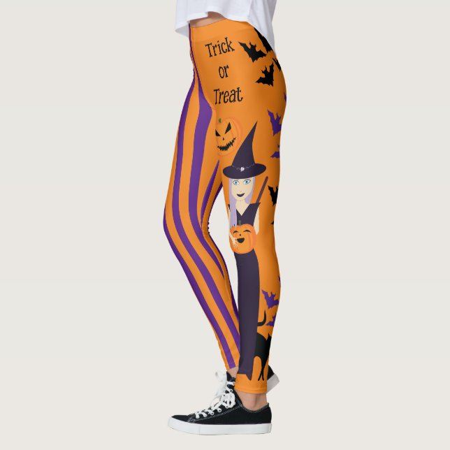 Leggings Halloween bruja calabaza gato murciélagos franjas  (Izquierda)