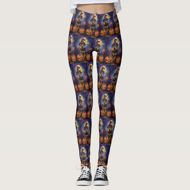 Leggings Halloween, bruja y calabaza de Airedale (Anverso)