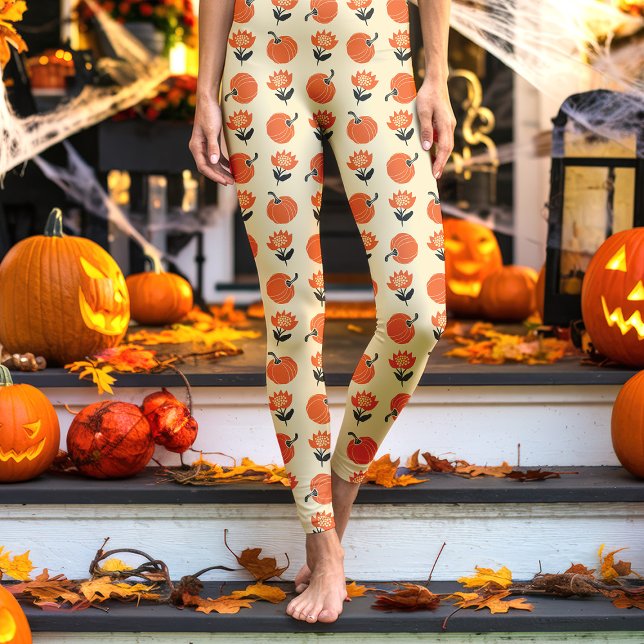 Leggings Halloween con calabazas y flores de época crema (Subido por el creador)