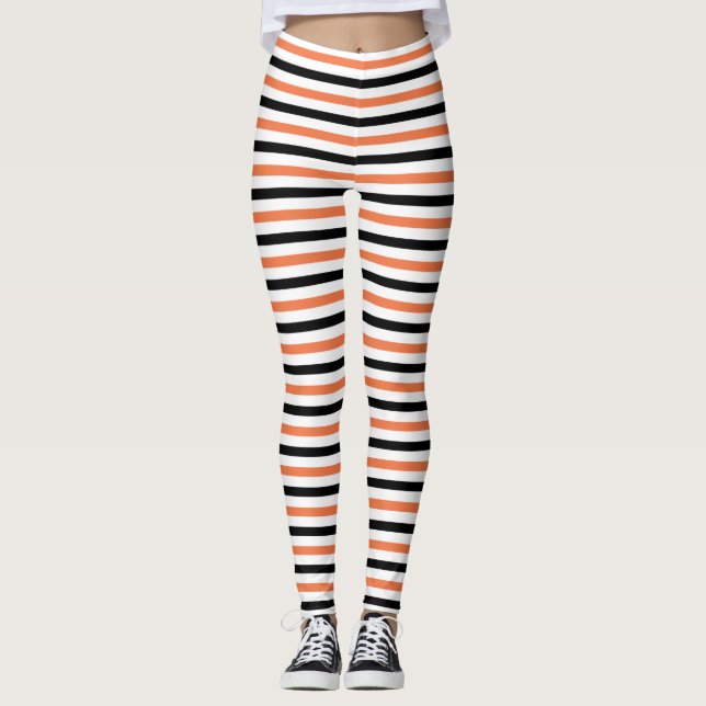 Leggings Halloween con Naranja negro y patrón de franja bla (Anverso)