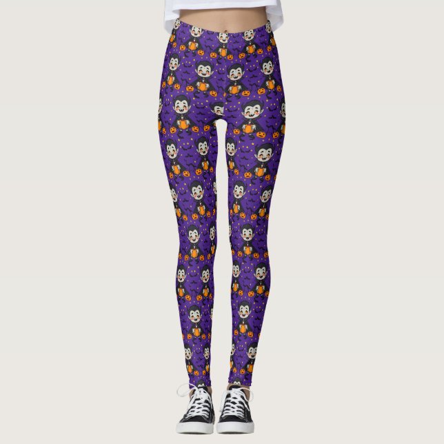 Leggings Halloween con vampiros personalizados - Calabazas, (Anverso)