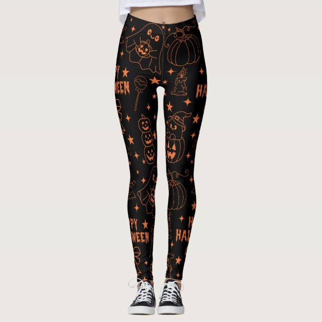 Leggings  Halloween Cute Kawaii Outline (Anverso)