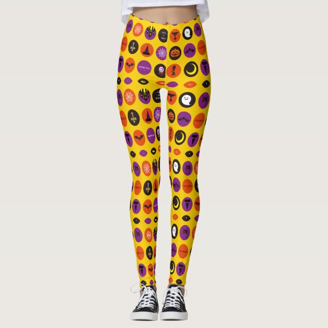 Leggings Halloween Cute Spooky Whimsical Pattern Amarillo (Anverso)