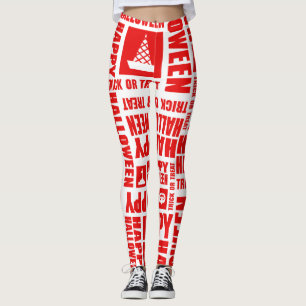 Leggings Halloween Cute Spooky Whimsical Red Pattern