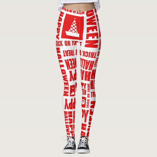 Leggings Halloween Cute Spooky Whimsical Red Pattern (Anverso)