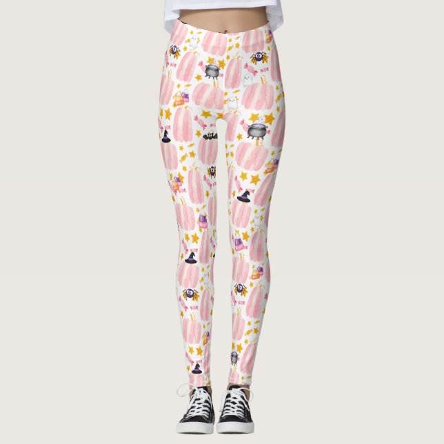 Leggings Halloween de calabaza rosa (Anverso)