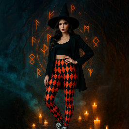 Leggings Halloween de diamante rojo negro con patrones geom
