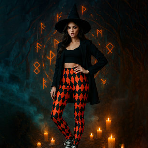 Leggings Halloween de diamante rojo negro con patrones geom