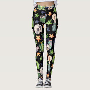 Leggings Halloween de fantasía: Patrón oscuro dibujado a ma