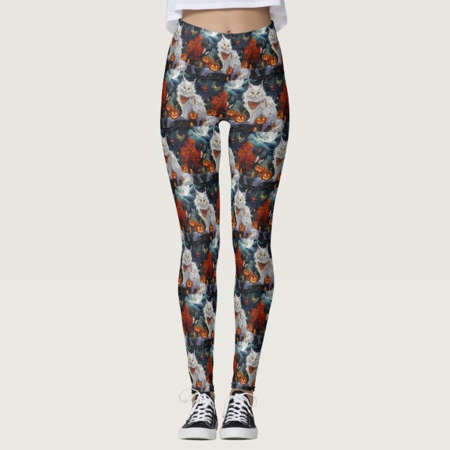 Leggings Halloween de gatos angora turca espeluznante (Anverso)