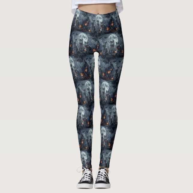 Leggings Halloween de gatos azules rusos espeluznante (Anverso)