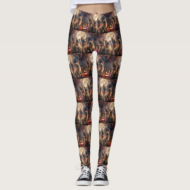 Leggings Halloween de gatos siameses espeluznante (Anverso)