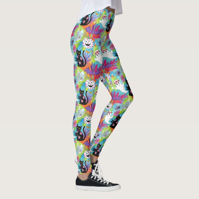 Leggings Halloween de la Calabaza Fantasma de Gato Negro Tr (Derecha)