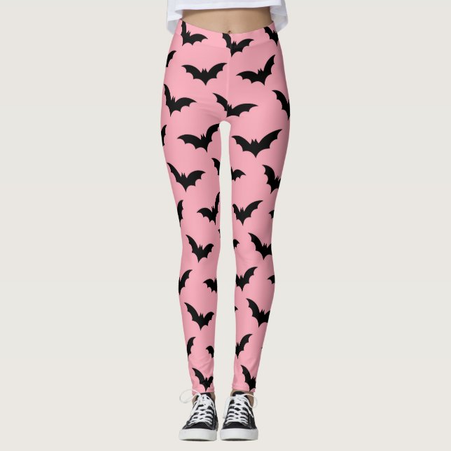 Leggings Halloween de los murciélagos rosados y negros (Anverso)