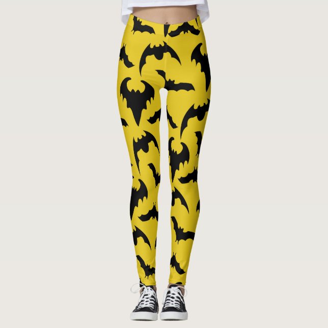 Leggings Halloween de murciélagos amarillos y negros (Anverso)