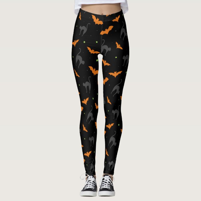 Leggings Halloween de murciélagos y gatos (Anverso)