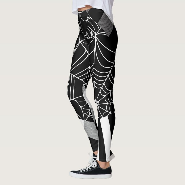 Leggings Halloween del Black & White Spiderweb Patchwork (Izquierda)