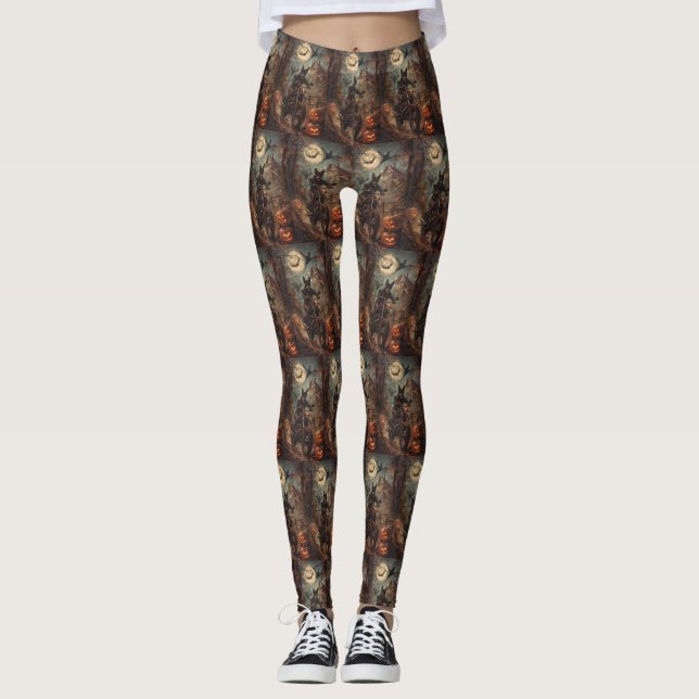 Leggings Halloween en la motocicleta Kelpie australiana (Anverso)