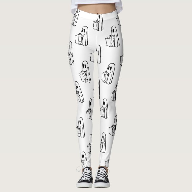 Leggings Halloween, Fantasma Blanco Lindo, Truco o Trato, B (Anverso)