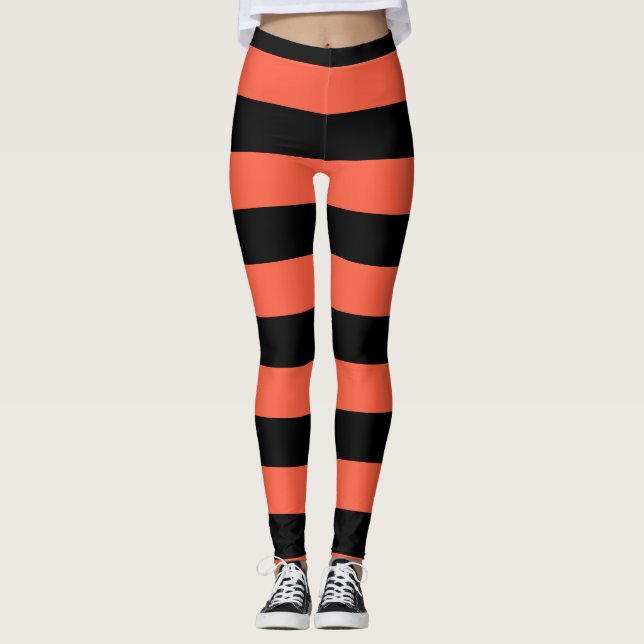 Leggings Halloween festivo de franjas negra y Naranja (Anverso)