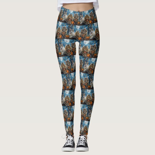 Leggings Halloween gato siberiano espeluznante (Anverso)