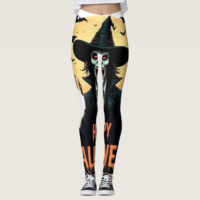 Leggings Halloween Horror Bruja con ojos rojos (Anverso)