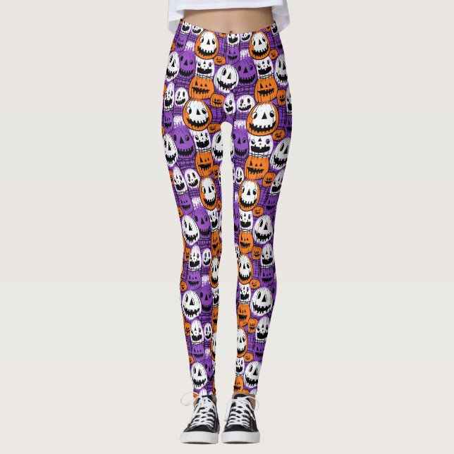 Leggings Halloween Jack-O’-Lantern - Purple, Orange, White (Anverso)