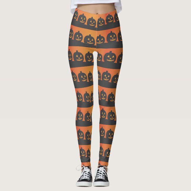 Leggings Halloween Jack O'Lanterns Piernas a rayas (Anverso)