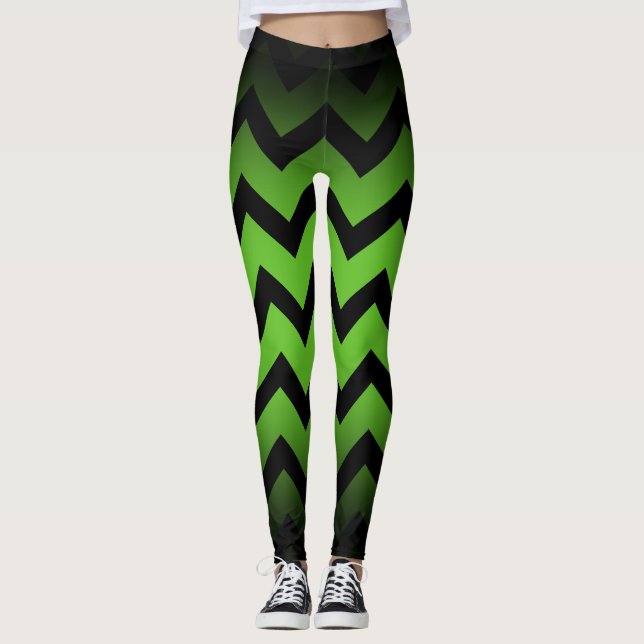 Leggings Halloween Línea negra de rayas de chevron verde os (Anverso)