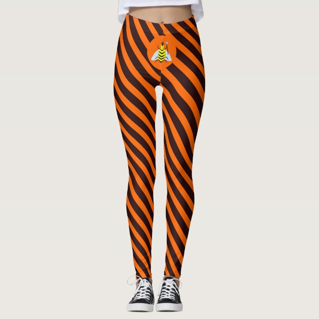 Leggings Halloween Magic Bee Witch Naranja y Black Stripes (Anverso)