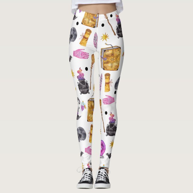 Leggings Halloween mágico acuarela magia diversión festiva (Anverso)