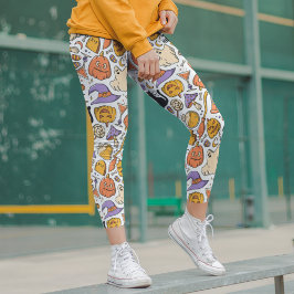 Leggings Halloween Moderno Spooky Black Cat Pumpkins Witch