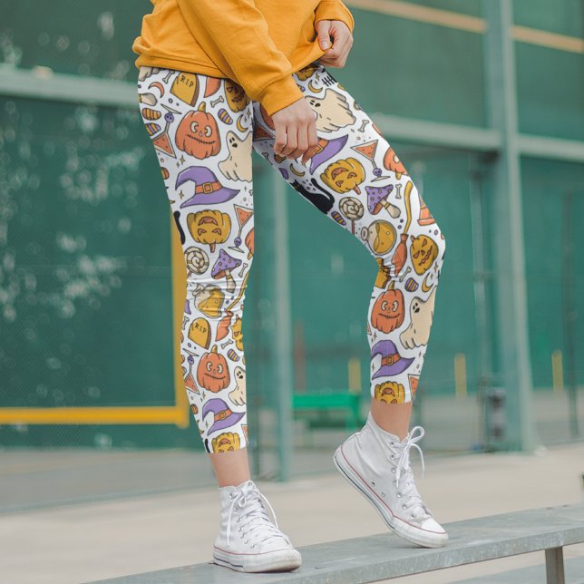 Leggings Halloween Moderno Spooky Black Cat Pumpkins Witch (Subido por el creador)