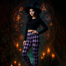 Leggings Halloween morado negro con estampado de diamante g