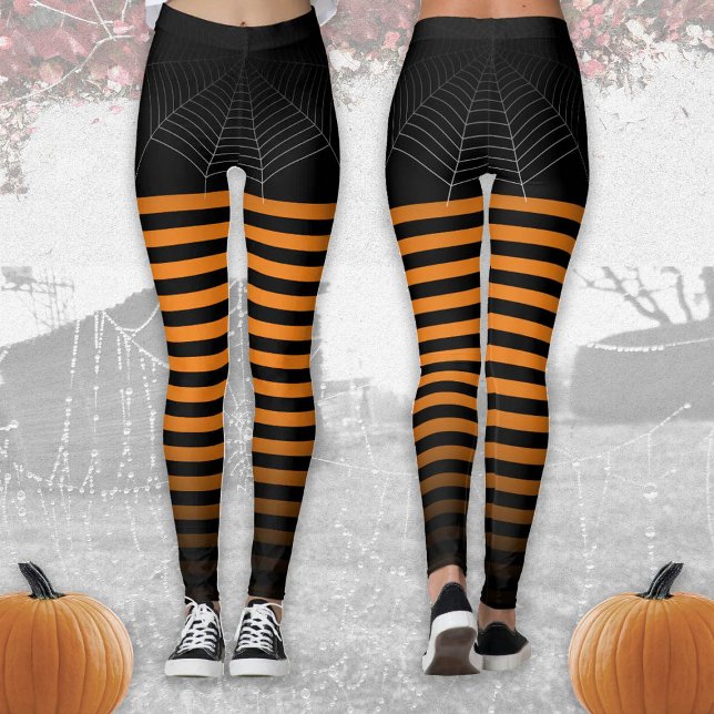 Leggings Halloween naranja negro araña rayas sombrías (Subido por el creador)