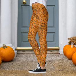 Leggings Halloween Naranja y Black Spider Web