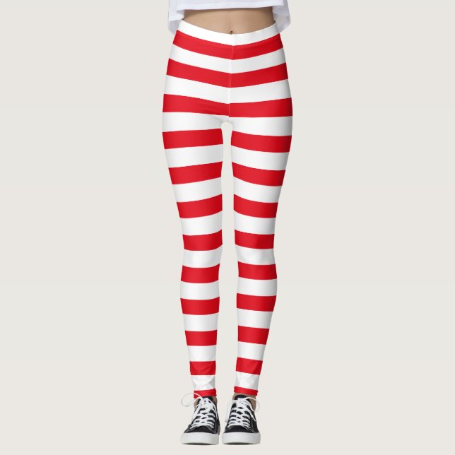 Leggings Halloween Navidades de franjas rojas y blancas (Anverso)