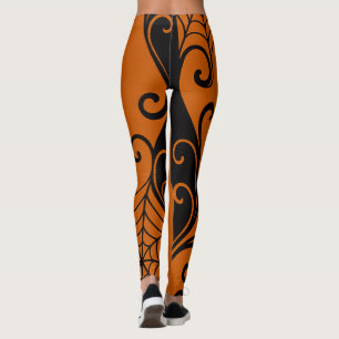 Leggings Halloween negro de Spiderweb Ornament Naranja