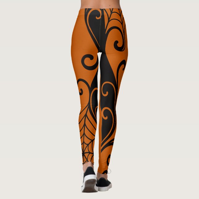 Leggings Halloween negro de Spiderweb Ornament Naranja (Reverso)
