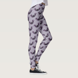 Leggings Halloween Purple Black Bats espantó a Scary
