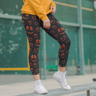 Leggings Halloween Scary Eyes Face Moderno Naranja Negro