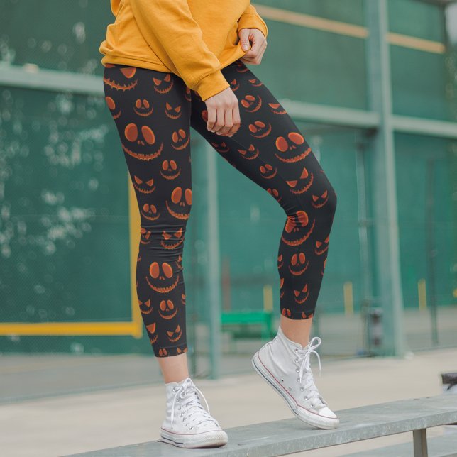 Leggings Halloween Scary Eyes Face Moderno Naranja Negro (Subido por el creador)
