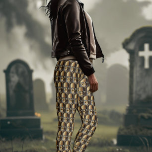 Leggings Halloween Skeleton Skull Pattern Brown