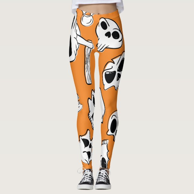 Leggings Halloween Skulls Bones Doodle Pattern (Anverso)