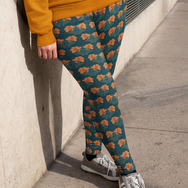 Leggings Halloween, Spiders, Webs, Naranja Lily, Dark Whims (Halloween, Spiders, Webs, Orange Lily, Dark Whimsy Leggings - Small Pattern Repeat)