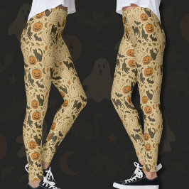 Leggings Halloween Vintage Autumn Ghosts & Black Cats