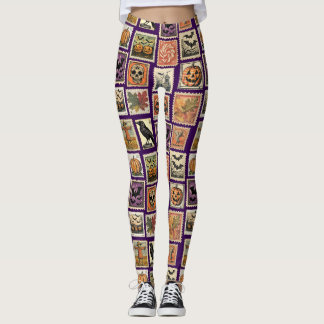 Leggings Halloween Vintage Stamp Pattern 