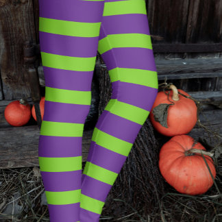 Leggings Halloween Witch's Purple Green Striped Stockings