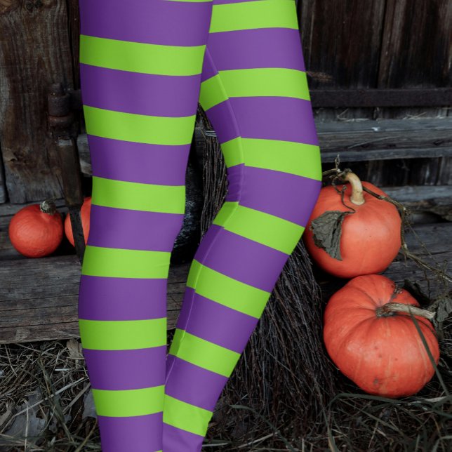Leggings Halloween Witch's Purple Green Striped Stockings (Witch's green and purple leggings side view.)