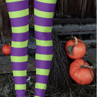 Leggings Halloween Witch's Purple Green Striped Stockings